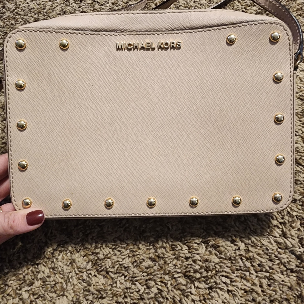 Michael Kors Cream Shoulder Bag with Gold Studs